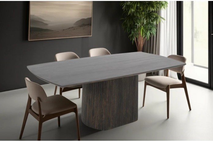 Table à manger moderne 200 cm en bois de manguier marron foncé gris MODERNA