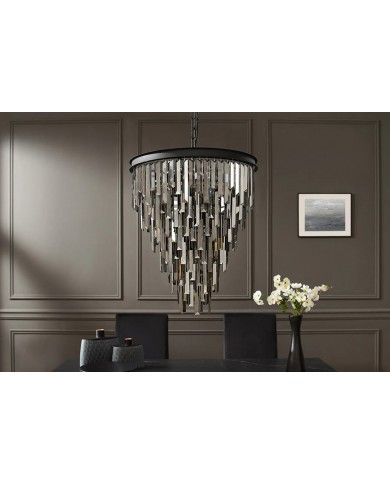 Lustre Fer noir & prismes en verre gris fumé Ø50 cm CRYSTALIGN