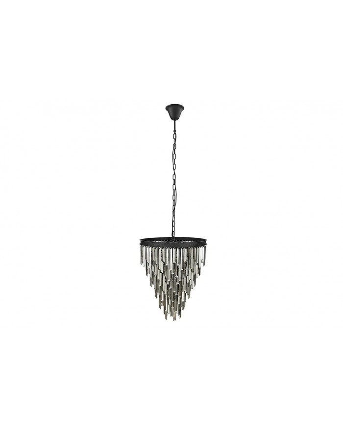 Lustre Fer noir & prismes en verre gris fumé Ø50 cm CRYSTALIGN