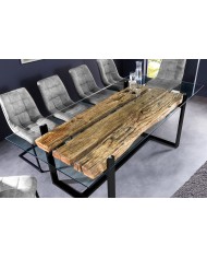 Table à manger ORBIS – 220 cm – Bois de teck massif & plateau en verre trempé : unique A PRIX SPECIAL !