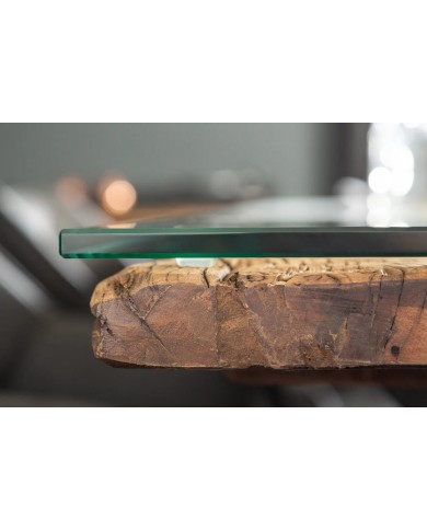 Table à manger ORBIS – 220 cm – Bois de teck massif & plateau en verre trempé : unique A PRIX SPECIAL !