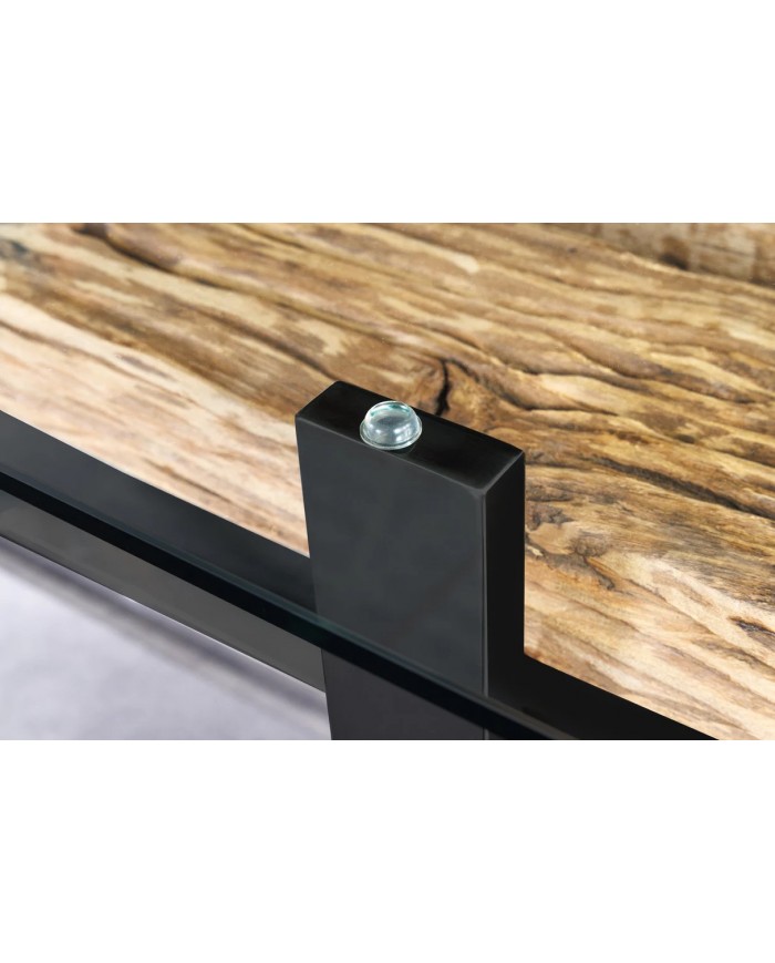 Table à manger ORBIS – 220 cm – Bois de teck massif & plateau en verre trempé : unique A PRIX SPECIAL !