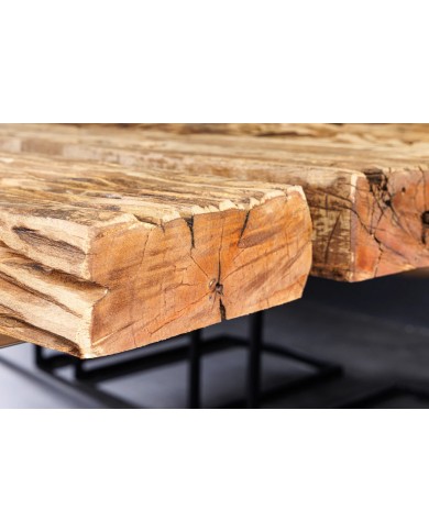Table à manger ORBIS – 220 cm – Bois de teck massif & plateau en verre trempé : unique A PRIX SPECIAL !