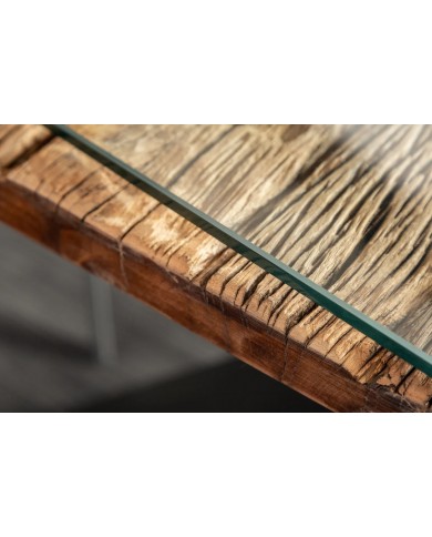 Table à manger ORBIS – 220 cm – Bois de teck massif & plateau en verre trempé : unique A PRIX SPECIAL !