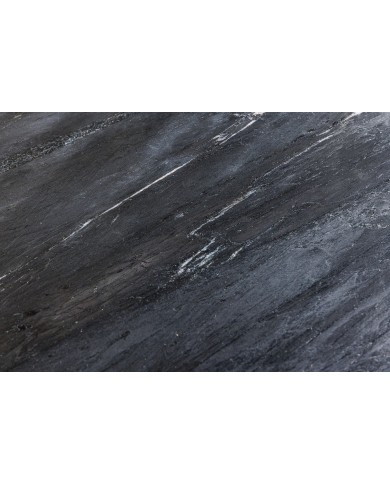 Meuble TV 4 portes 160 cm plateau marbre gris & bois de manguier doré BELMOND