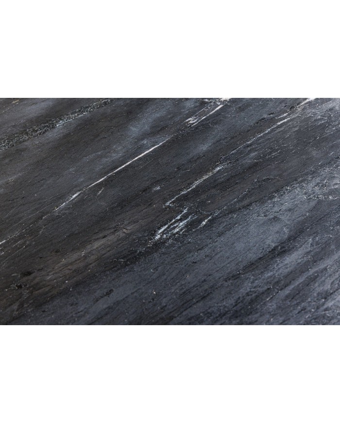 Meuble TV 4 portes 160 cm plateau marbre gris & bois de manguier doré BELMOND