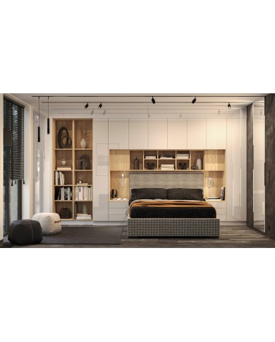 Pont de Lit Rangements avec chevets 140/160/180 cm Blanc brillant Ambiance +