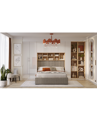 Pont de Lit Rangements avec chevets 140/160/180 cm Blanc brillant Ambiance +