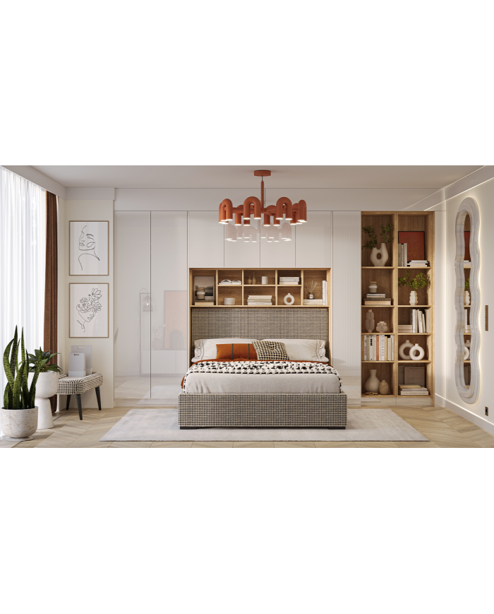Pont de Lit Rangements avec chevets 140/160/180 cm Blanc brillant Ambiance +