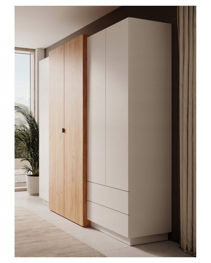 Armoire penderie étagères 4 portes 2 tiroirs miroir intérieur 230 cm DETROIT
