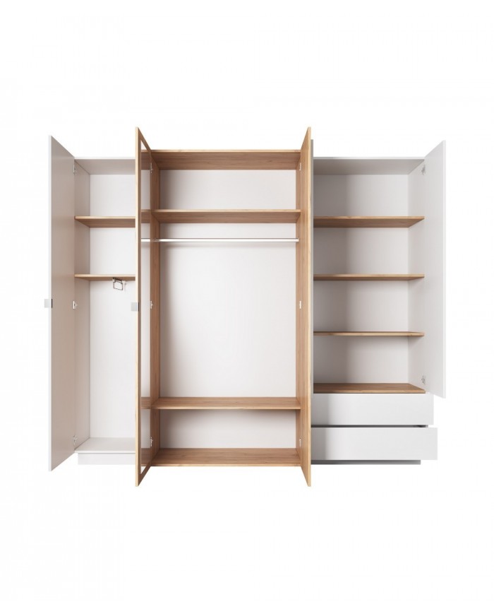 Armoire penderie étagères 4 portes 2 tiroirs miroir intérieur 230 cm DETROIT