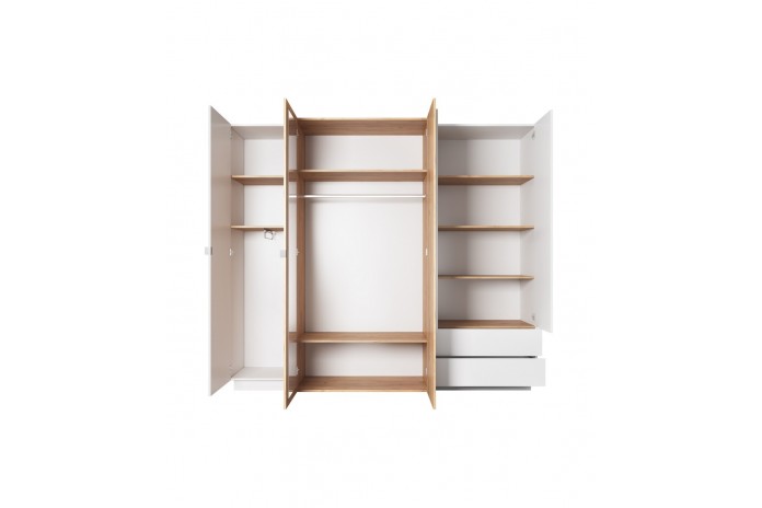 Armoire penderie étagères 4 portes 2 tiroirs miroir intérieur 230 cm DETROIT