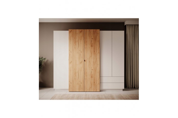 Armoire penderie étagères 4 portes 2 tiroirs miroir intérieur 230 cm DETROIT
