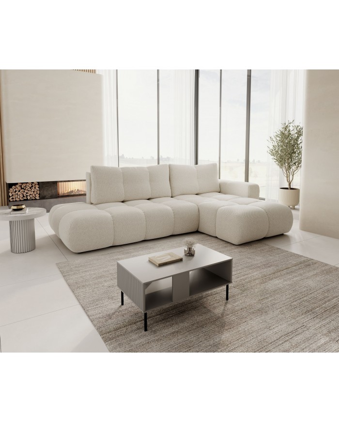 CANAPÉ D’ANGLE CONVERTIBLE SOHO EN TISSU BOUCLÉ HAUT DE GAMME À PRIX FOU !