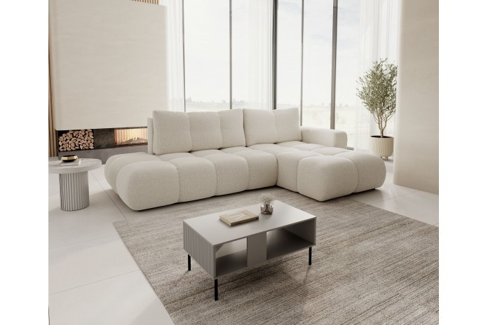 CANAPÉ D’ANGLE CONVERTIBLE SOHO EN TISSU BOUCLÉ HAUT DE GAMME À PRIX FOU !