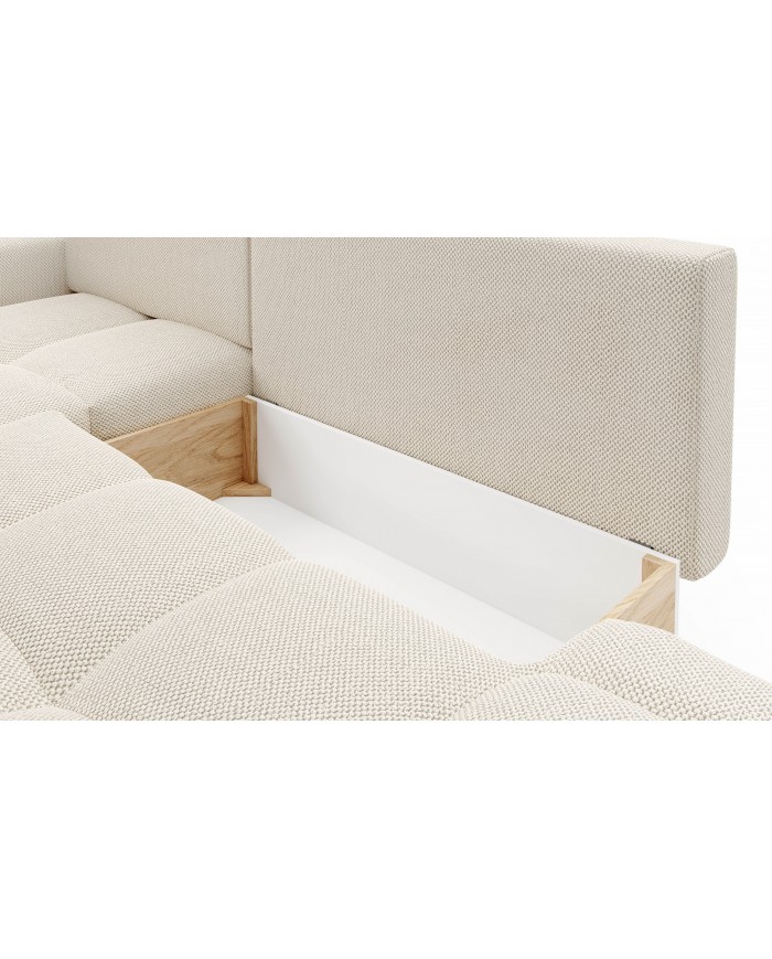 CANAPÉ D’ANGLE CONVERTIBLE SOHO EN TISSU BOUCLÉ HAUT DE GAMME À PRIX FOU !