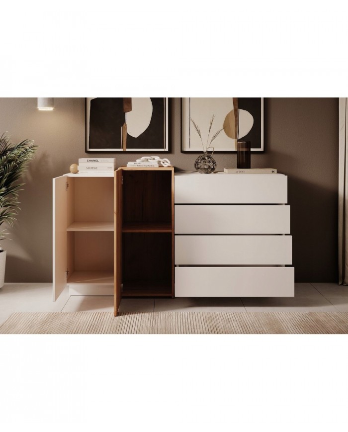 Commode design 2 portes étagères et 4 tiroirs 160 cm DETROIT