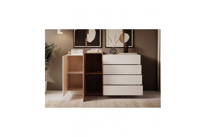 Commode design 2 portes étagères et 4 tiroirs 160 cm DETROIT