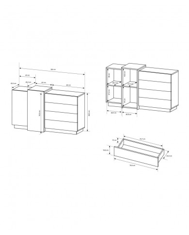 Commode design 2 portes étagères et 4 tiroirs 160 cm DETROIT