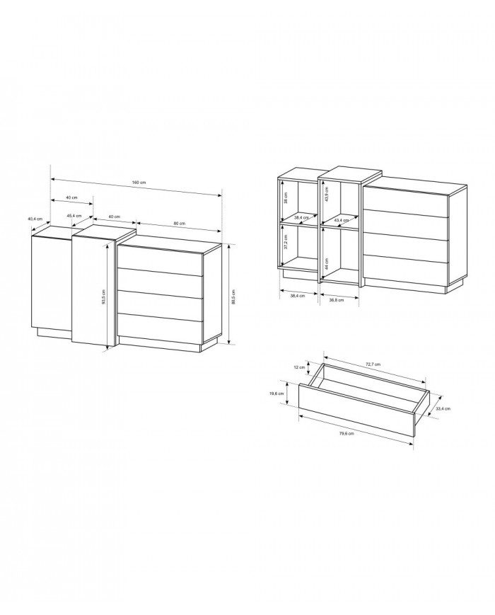 Commode design 2 portes étagères et 4 tiroirs 160 cm DETROIT