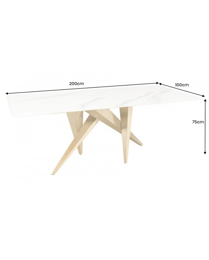 Table à manger 200 cm plateau marbre blanc et pieds dorés CELENIA