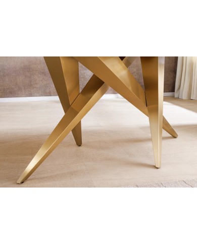 Table à manger 200 cm plateau marbre blanc et pieds dorés CELENIA