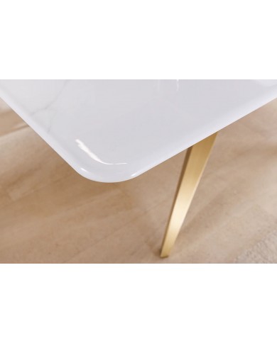 Table à manger 200 cm plateau marbre blanc et pieds dorés CELENIA