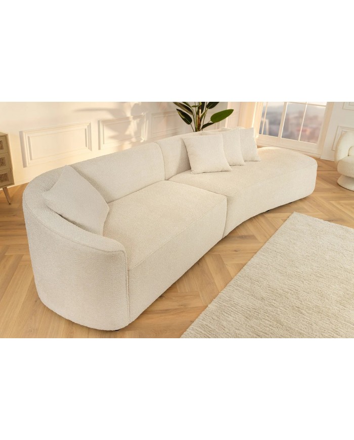 Canapé design XXL HORIZON 340 cm en tissu bouclé beige – Grand confort et style moderne