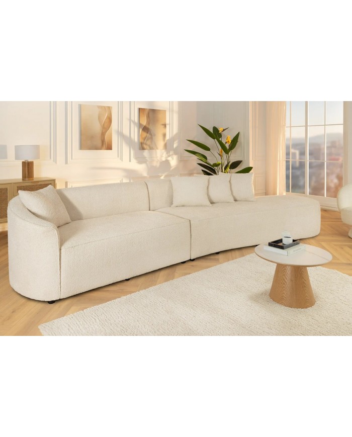 Canapé design XXL HORIZON 340 cm en tissu bouclé beige – Grand confort et style moderne