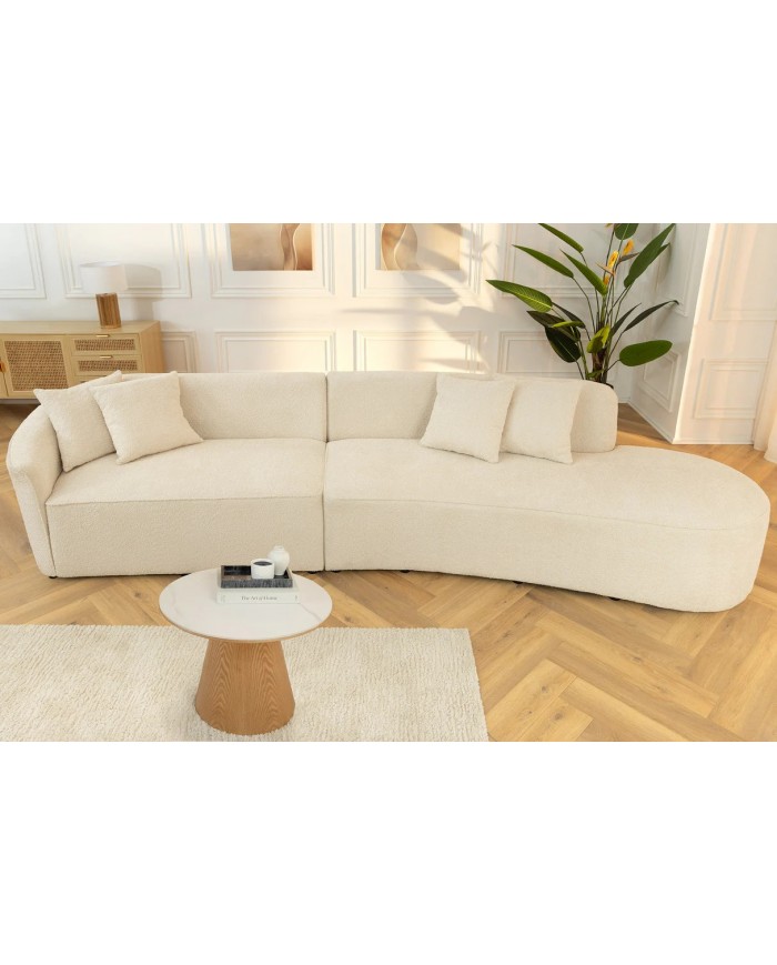 Canapé design XXL HORIZON 340 cm en tissu bouclé beige – Grand confort et style moderne