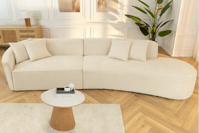 Canapé design XXL HORIZON 340 cm en tissu bouclé beige – Grand confort et style moderne