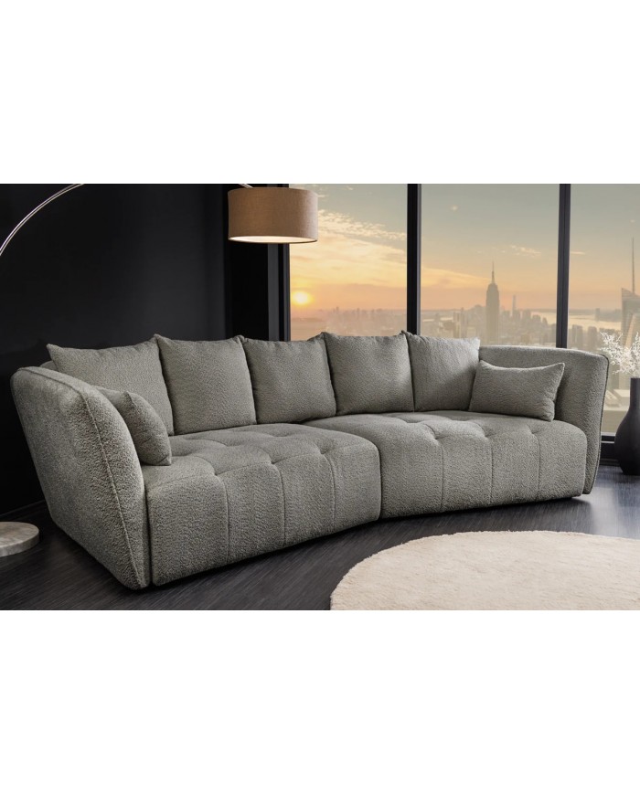 Canapé XL MAJESTA 295 cm en tissu bouclé gris – Déhoussable, avec ressorts ensachés pour un confort premium