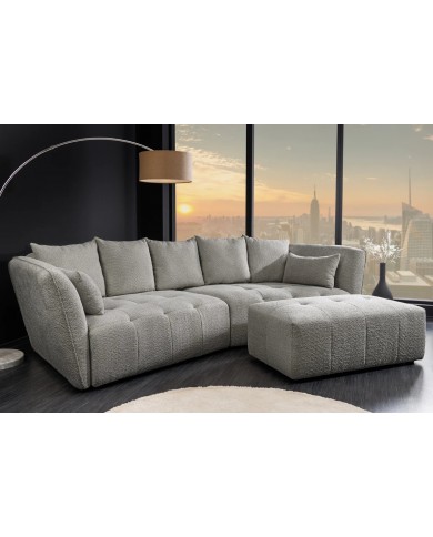 Canapé XL MAJESTA 295 cm en tissu bouclé gris – Déhoussable, avec ressorts ensachés pour un confort premium
