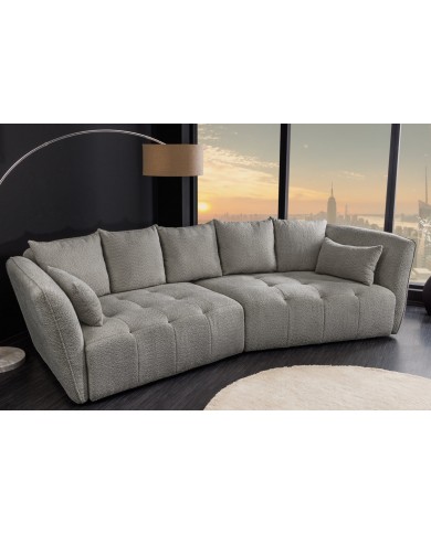 Canapé XL MAJESTA 295 cm en tissu bouclé gris – Déhoussable, avec ressorts ensachés pour un confort premium