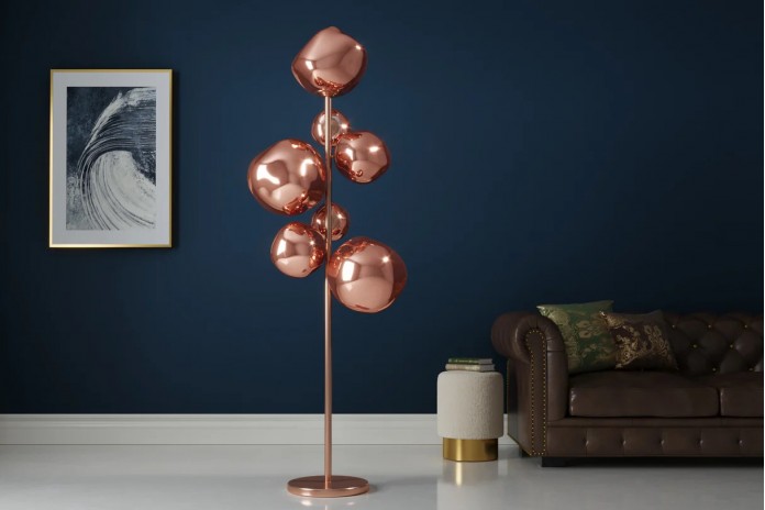 Lampadaire 7 abat-jours en verre design 170 cm Structure en acier cuivré élégante SOLENA