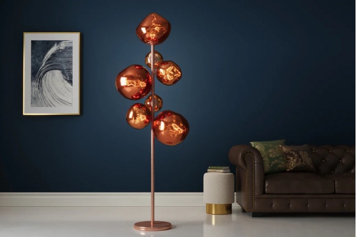Lampadaire 7 abat-jours en verre design 170 cm Structure en acier cuivré élégante SOLENA