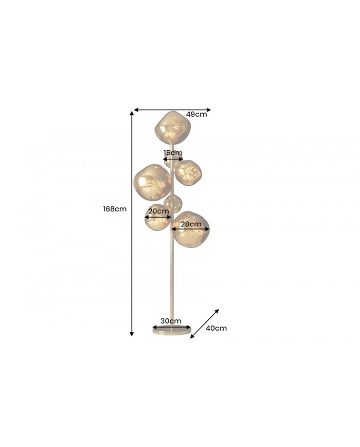 Lampadaire 7 abat-jours en verre 170 cm Structure en acier doré design SOLENA
