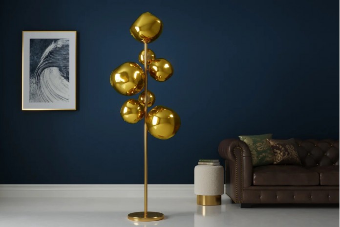 Lampadaire 7 abat-jours en verre 170 cm Structure en acier doré design SOLENA