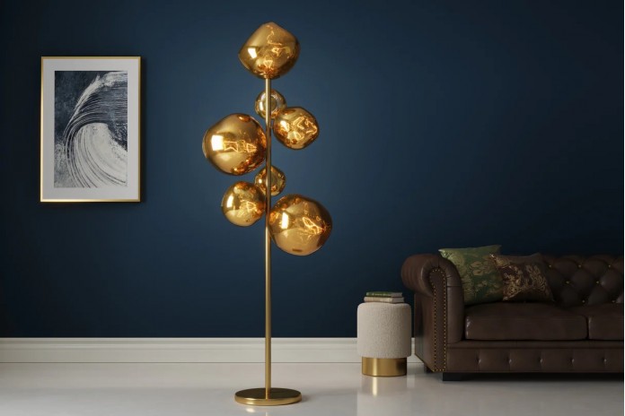 Lampadaire 7 abat-jours en verre 170 cm Structure en acier doré design SOLENA
