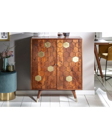 Meuble bar en bois massif d'acacia 75 cm avec touche doré RUSTIC RYTHM