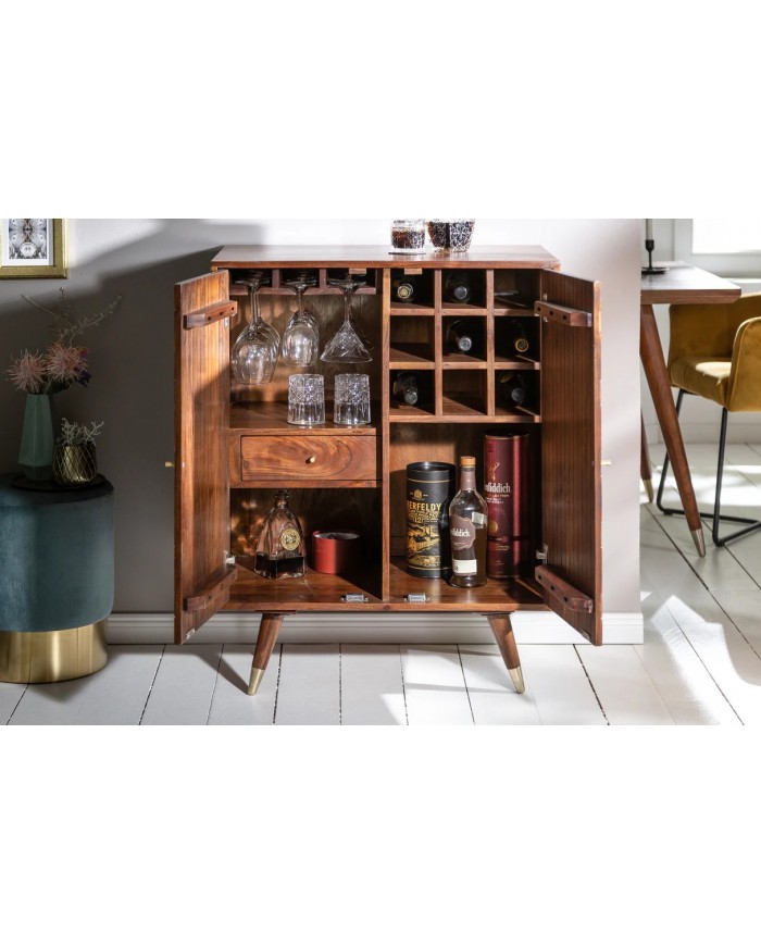Meuble bar en bois massif d'acacia 75 cm avec touche doré RUSTIC RYTHM