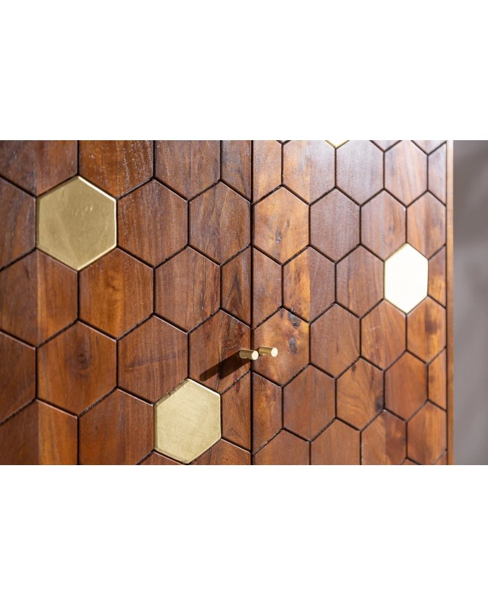 Meuble bar en bois massif d'acacia 75 cm avec touche doré RUSTIC RYTHM