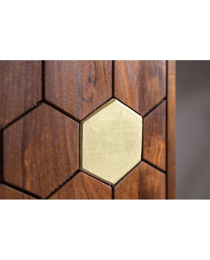 Meuble bar en bois massif d'acacia 75 cm avec touche doré RUSTIC RYTHM