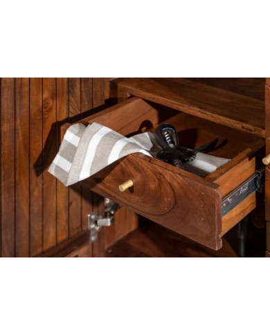 Meuble bar en bois massif d'acacia 75 cm avec touche doré RUSTIC RYTHM