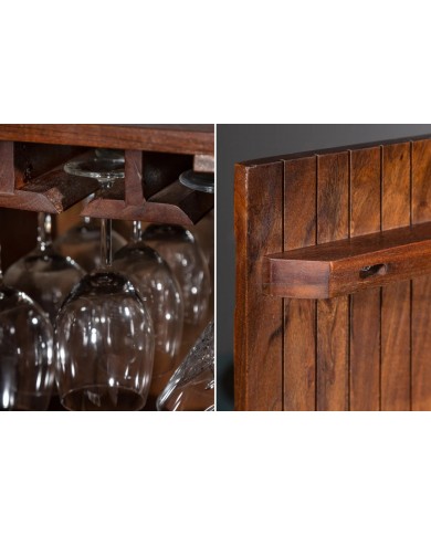 Meuble bar en bois massif d'acacia 75 cm avec touche doré RUSTIC RYTHM