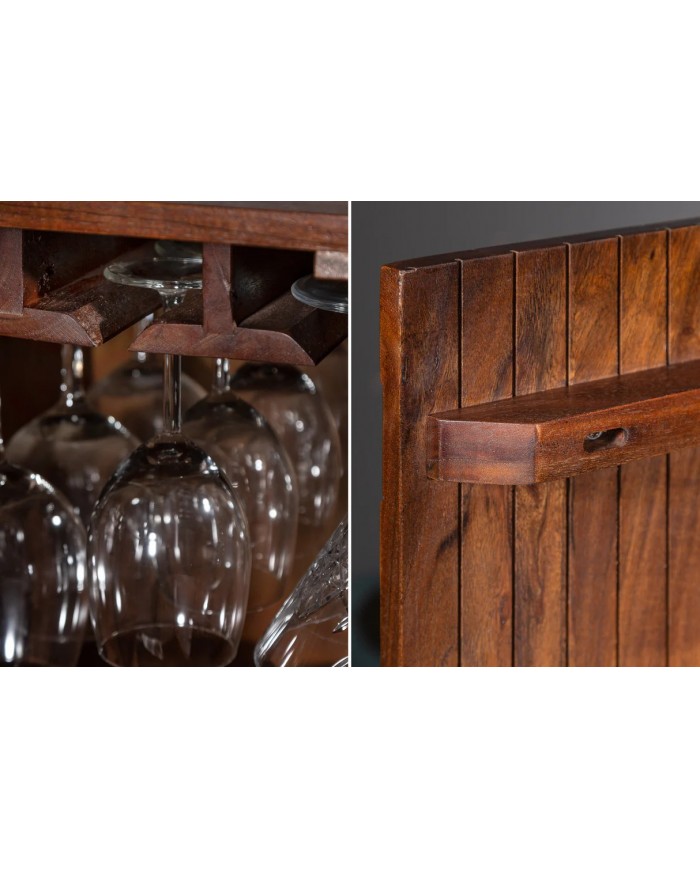 Meuble bar en bois massif d'acacia 75 cm avec touche doré RUSTIC RYTHM