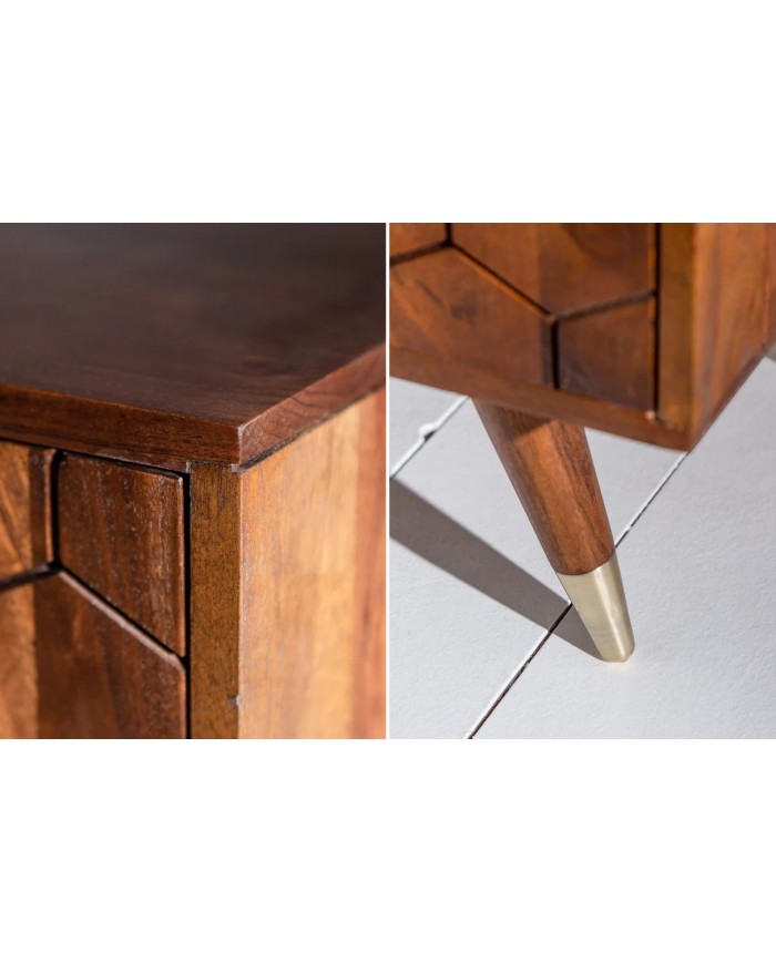 Meuble bar en bois massif d'acacia 75 cm avec touche doré RUSTIC RYTHM