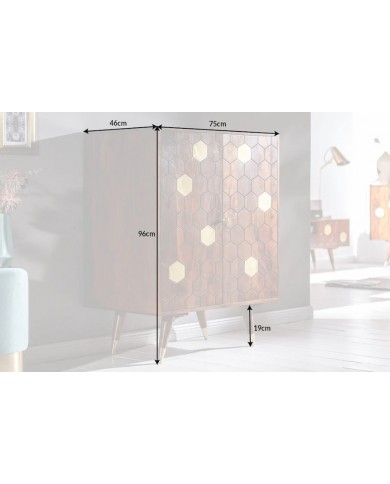 Meuble bar en bois massif d'acacia 75 cm avec touche doré RUSTIC RYTHM