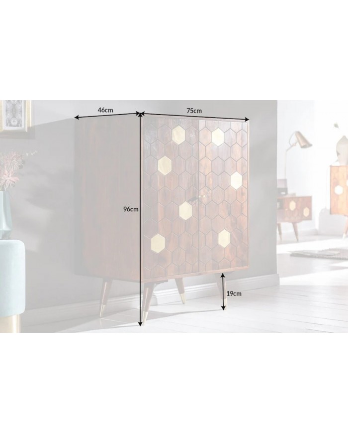 Meuble bar en bois massif d'acacia 75 cm avec touche doré RUSTIC RYTHM