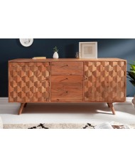 Commode buffet 3 tiroirs et 2 portes 145 cm en bois massif d’acacia naturel RUSTIC RYTHM